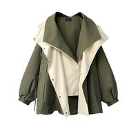 Pegsmio Spring And Autumn Women's Mid-Length Trench Coat Hooded Zipper Loose Jacket Korean Version Fashion