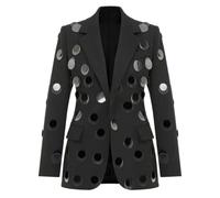 Pegsmio Stylish Sequined Women Office Coat Long Sleeve Single Button Blazer Black