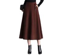 Pegsmio Women Autumn Winter Office Solid Color Thick Skirt Elegant A-Line Skirt All-Match Mid Length Skirt Burgundy M