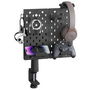 PEGZONE Headphone and Controller Holder, Rotating Gaming Accessories Organizer for Xbox PS5 PS4 Nintendo Switch, Modular Desk Controller Stand with Cable Hooks, 2Pcs Pegboard, Black