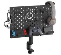 PEGZONE Modular Headphone and Controller Holder for Game, Clamp-on Pegboard, Rotatable Controller Stand with Cable Hooks, Gaming Accessory for Xbox PS5 PS4 Nintendo Switch, 3Pcs Pegboard, Black
