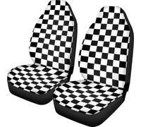 Pehede Car Seat Cover Black and White Chess Pattern Front for Cars, Easy to Install Cover Set, Accessories Auto Trucks Van SUV,2 Packs