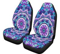 Pehede Car Seat Cover Purple Mandala Flower Pattern Front for Cars, Easy to Install Cover Set, Accessories Auto Trucks Van SUV,2 Packs