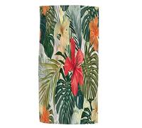 Pehede Hibiscus Flowers Hand Towel Summer Colorful Hawaiian Tropical Plants Palm Leaf Soft Guest Face Bath Towel Bathroom Decorations Thin Kitchen Tea Dish Towels 15 x 30 inch
