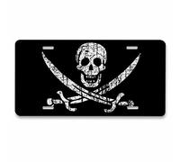 Pehede License Plate Frames Vintage Pirate Flag Skull and Knife Metal Decorative Front License Plate 6X12 Inch