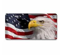 Pehede License Plate North American Bald Eagle on American Flag Slightly Transparent Aluminum Metal 6X12 Inch