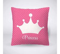 Pehede Throw Pillow Cover Princess and White Crown on Pink Dot Cotton Linen Pillow Case Decorative for Sofa Couch Chair Bedroom 18X18 Inch