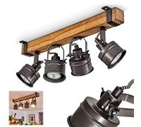 Pehefito Ceiling Light, Vintage Design Metal/Wood Ceiling Light in Black/Brown, Retro Light with Wooden Beams and Adjustable spotlights, 4-Flame, 4 x GU10 Socket, Bulbs not Included