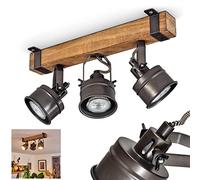 Pehefito Ceiling Light, Vintage Design Metal/Wood Ceiling Light in Black/Brown, Retro Light with Wooden Beams and Adjustable spotlights, 3-Flame, 3 x GU10 Socket, Bulbs not Included