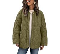 PEHMEA Women's Quilted Jacket Lightweight Button Down Ladies Winter Warm Coat with Pocket(Green-S)