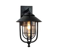 PEHUB Modern Gloss Black Metal and Glass Fisherman's Lantern Lamp Wall Light Traditional Outdoor Vintage Lantern Exterior Wall Light IP44 Weatherproof Glass Lampshade Energy Class A+ Light for Bedside