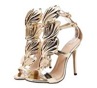 PehuqfY 11.5CM/4.53IN Women's sexy solid color One-line buckle Stiletto Heels Ankle Strap peep Toe Strappy Sandals court shoes pole dancer stripper party sandals,Gold,40