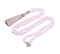 Pehvdkuq 108 Mala Prayer Beads Meditation Yoga Jewelry Knotted Japa Mala Necklace with Tree of Life Pendant for Men and Women (8mm Rose Quartz)