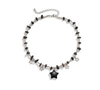 Pehvdkuq Black Star Charms Pendant Choker Y2K Healing Crystal Necklace Summer Jewelry with Silver Chains for Teen Girls Women