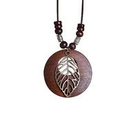 Pehvdkuq Leather Long Necklaces for Women Boho Vintage Wood Pendant Necklace Tree Flower Rudder Sweater Y Necklace for Girls Hippie Necklaces Jewelry