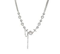 Pehvdkuq Moonstone Necklace Y2k Star Necklace Jewelry Grunge Cross Necklace for Women Teens Downtown Girls (Style 1), Silver