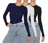 peiaclkde Long Sleeve Thermal Top Women 3 Pack Basic T Shirt Slim Fit Base Layers Solid Color Crew Neck Tight T-Shirt Lightweight Thermal Tops Underwear Shirt Warm Stretch Jumper Causal Tee Top