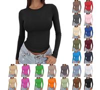 peiaclkde Long Sleeve Tops Women Basic Plain Crew Neck Base Layer Thermal Tops Womens Scrub Basic Top Casual Tunic Top Lightweight Plain T Shirts Solid Tight Tee Ladies Jumpers Work Office Pullover