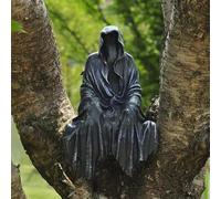 Peibang 5.9“ Mysterious Black Robe Statue - Spooky Halloween Decorations with Resin Figurine of Creepy Master of Secrets and Horror Props