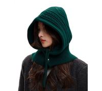 Peicees Knitted Balaclava Drawstring Hooded Scarf Hat Womens Beanie Skull Cap Winter Neck Gaiters Fashion, Dark Green, One Size