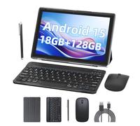 PEICHENG Android 15.0 10Inches Tablet, 18GB RAM+128GB ROM+2TB Expandable, Tab Set with Keyboard/Case/Mouse/Stylus, 2.0GHz Quad-core Processor, 1280 * 800 IPS HDScreen, 5G WiFi6 BT 5.0 (Black)