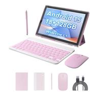 PEICHENG Android 15.0 10Inches Tablet, 18GB RAM+128GB ROM+2TB Expandable, Tab Set with Keyboard/Case/Mouse/Stylus, 2.0GHz Quad-core Processor, 1280 * 800 IPS HDScreen, 5G WiFi6 BT 5.0 (Pink)