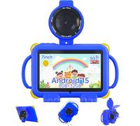 Peicheng Tablet for Kids, 7Inch IPS Display, 3+5GB RAM+32GB ROM+1TB Expandable, Shockproof Case with Handles, Parental Control, Educational Entertainment Apps, Dual Cameras (90° Rotatable Lens) (Blue)
