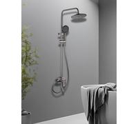 PEIFENG TUNAN Stainless Steel Shower Mixer Set, 3Jet Types Multi-Function Handheld Shower with 23cm(9in) Adjustable Height Overhead Rainfall Shower and 360° Rotating tap for Bathroom (#02 Dark Grey)