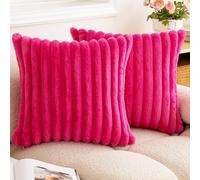 PEIHUODAN 2Pcs Plush Throw Pillow Cover, Soft Fuzzy Cushion Case for Sofa Couch Bed Decor, Decorative Pillowcase Without Insert (Rose Red,40×40cm/16×16inch)