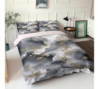 PEIHUODAN 3 Piece Bedding Set Tie-dye Marble Gilt Pattern, Microfiber Polyester Men's Bedroom Decorative Zipper Quilt Cover with Pillowcase 50x75 cm, Breathable, Machine Washable (Gray,Queen)