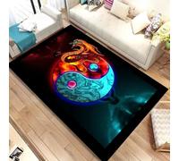 PEIHUODAN 3D Cool Oriental Taiji Metaphysical Boys Gaming Carpet, Teenagers Kids Bedroom Game Decorative Rug, Cool Flame Tai Chi Area Rug, Anti-slip Floor Mat for Living Room (Colour 3,120x160cm)
