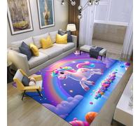 PEIHUODAN 3D Dreamy Blue Purple Unicorn Flower Rainbow Flannel Rug - Soft Non-Slip Area Rugs for Girls Bedroom Decor, Cute Fantasy Theme Carpet for Kids Room Decoration Game Room, 160x200 cm, Color 3