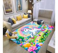 PEIHUODAN 3D Dreamy Blue Purple Unicorn Flower Rainbow Flannel Rug - Soft Non-Slip Area Rugs for Girls Bedroom Decor, Cute Fantasy Theme Carpet for Kids Room Decoration Game Room, 100x150 cm, Color 1