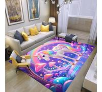 PEIHUODAN 3D Dreamy Blue Purple Unicorn Flower Rainbow Flannel Rug - Soft Non-Slip Area Rugs for Girls Bedroom Decor, Cute Fantasy Theme Carpet for Kids Room Decoration Game Room, 160x230 cm, Color 2
