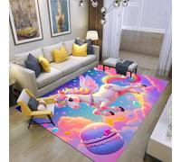 PEIHUODAN 3D Dreamy Blue Purple Unicorn Flower Rainbow Flannel Rug - Soft Non-Slip Area Rugs for Girls Bedroom Decor, Cute Fantasy Theme Carpet for Kids Room Decoration Game Room, 80x120 cm, Color 5