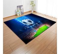 PEIHUODAN 3D Football Living Room Carpet Gaming Boy Teenager Bedroom Carpet Non-slip Green Football Field Football Sports Gaming Graffiti Kids Room Decoration Area Rugs Washable (Blue,120 x 180 cm)