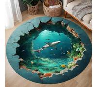 PEIHUODAN 3D Illusion Cracks Round Rug Living Room, Large Bottomless and Ocean Deep Hole Designs Circle Carpet, Optical Illusion Washable Circular Floor Mats for Home Bedroom Decor (Colour 1,120cm)