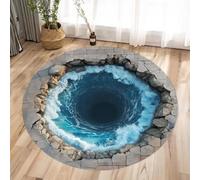 PEIHUODAN 3D Illusion Cracks Round Rug Living Room, Large Bottomless and Ocean Deep Hole Designs Circle Carpet, Optical Illusion Washable Circular Floor Mats for Home Bedroom Decor (Colour 5,60cm)