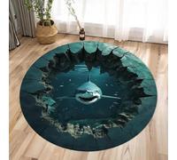 PEIHUODAN 3D Illusion Cracks Round Rug Living Room, Large Bottomless and Ocean Deep Hole Designs Circle Carpet, Optical Illusion Washable Circular Floor Mats for Home Bedroom Decor (Colour 2,120cm)