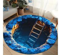 PEIHUODAN 3D Illusion Cracks Round Rug Living Room, Large Cave/Waterfall Deep Hole Designs Circle Carpet, Optical Illusion Washable Circular Floor Mats for Home Bedroom Decor (Colour 5,130cm)