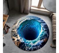 PEIHUODAN 3D Illusion Cracks Round Rug Living Room, Large Cave/Waterfall Deep Hole Designs Circle Carpet, Optical Illusion Washable Circular Floor Mats for Home Bedroom Decor (Colour 3,130cm)
