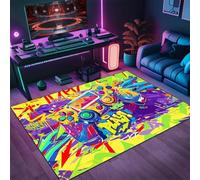 PEIHUODAN 3D Neon Game Rug, A Must-Have Decorative Carpet for A Modern Teenagers' Kid's Gaming Room, Cool Graffiti Gaming Machine Visual Floor Mat Suitable for Living Room Bedroom (Colour 2,100x120cm)