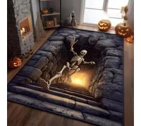 PEIHUODAN 3D Optical Illusion Vortex Area Rug Terrifying Skeleton Staircase Carpet Non Slip Floor Mat Gothic Design Carpet for Living Room Bedroom Home Decor Visual Effect (Colour 1,160x230cm)