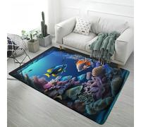 PEIHUODAN 3D Undersea World Area Rug Flannel Modern Decor Blue Large Living Room Carpet Coral Reef Tropical Fish Landscape Soft Non-slip Carpet Suitable for Kids Bedroom Playroom (Color 4,80x120 cm)