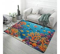 PEIHUODAN 3D Undersea World Area Rug Flannel Modern Decor Blue Large Living Room Carpet Coral Reef Tropical Fish Landscape Soft Non-slip Carpet Suitable for Kids Bedroom Playroom (Color 1,120x180 cm)