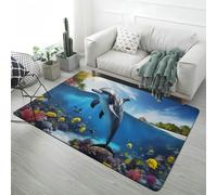 PEIHUODAN 3D Undersea World Area Rug Flannel Modern Decor Blue Large Living Room Carpet Coral Reef Tropical Fish Landscape Soft Non-slip Carpet Suitable for Kids Bedroom Playroom (Color 3,120x160 cm)