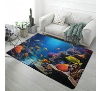 PEIHUODAN 3D Undersea World Area Rug Flannel Modern Decor Blue Large Living Room Carpet Coral Reef Tropical Fish Landscape Soft Non-slip Carpet Suitable for Kids Bedroom Playroom (Color 2,50x80 cm)