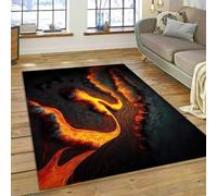 PEIHUODAN 3D Visual Lava Volcano Style Decorative Carpet, Cool Gaming Rugs for Kids and Teenagers' Gaming Rooms, Soft Non-Slip Area Rug for Living Room, Bedroom, Boy's Room (Colour 1,80x160cm)