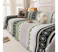 PEIHUODAN Bohemian Sofa Throws Large 1/2/3/4 Seater, Blanket Throws for Settees, Cotton Blend Chenille Non Slip Small Sofa Protective Cover, King Size Blankets for Beds Four Seasons (Green,180x300cm)