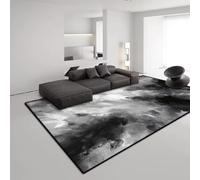 PEIHUODAN Contemporary Minimalist Black Carpets For Living Room Light Luxury Abstract Area Rug Modern Bedroom Decor Soft Washable Floor Mat Indoor Grey Flannel Lounge Carpet (Colour 1,100x200cm)